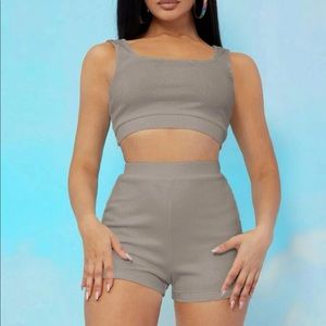 SHEIN Rib-knit crop tank and biker short set